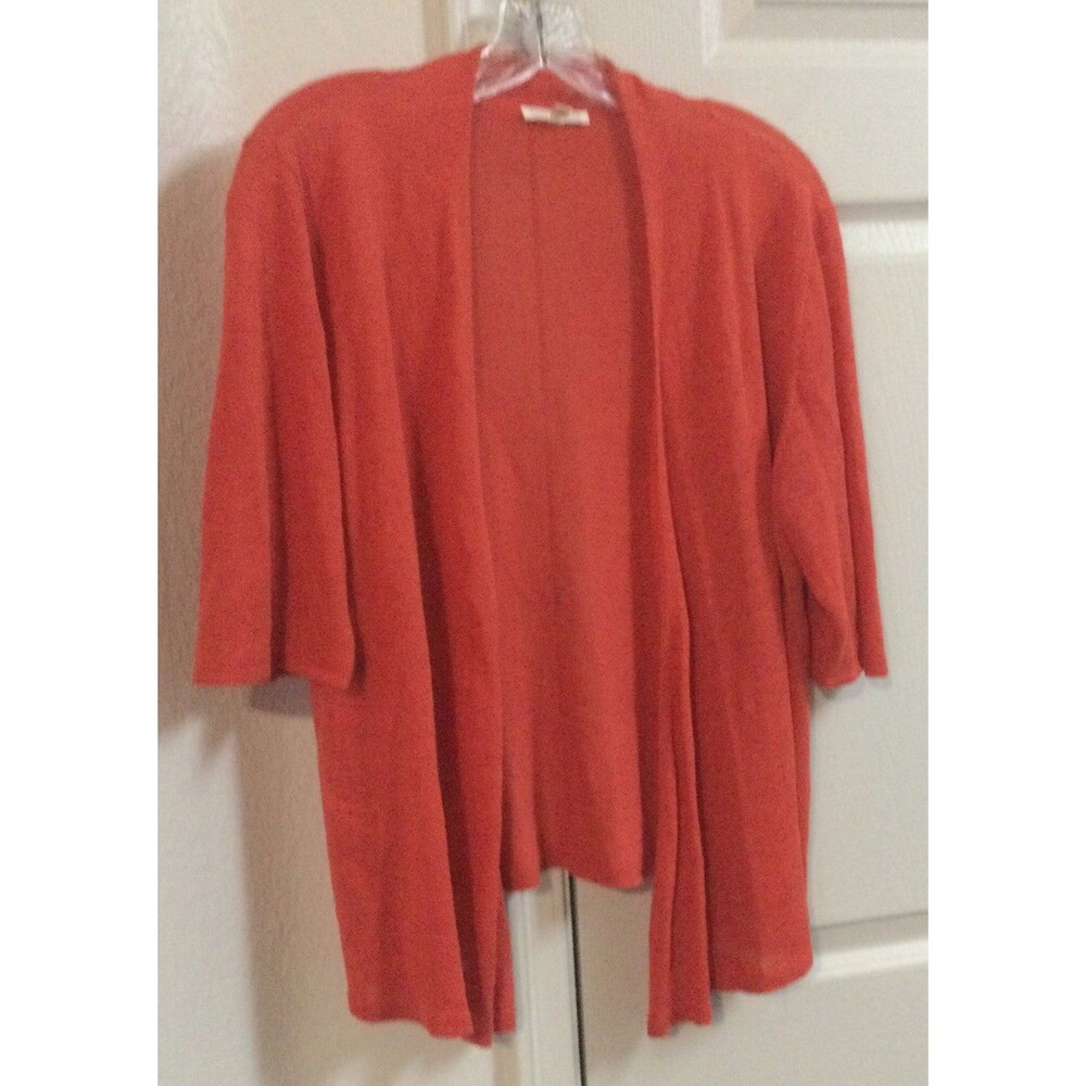 EILEEN FISHER Orange Cascade Open Front Knit Cardigan Sweater Linen Size L